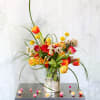 27-30 stems Multi cheerful color Tulips arrange with Craspedia Billy, Bear grass