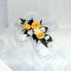 Cross Lid Pillow with yellow roses and white mini carnations