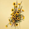 standing spray with yellow sunflowers, solidago and lily grass with assorted greenery