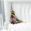 Lid Decoration with lavender roses, solidago, green lisianthus, yellow button poms and
