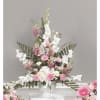 Pedestal Arrangement with white gladiolas, pink snapdragons, pink carnations (regular and mini)