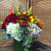 Sunflowers, Hydrangeas, Roses, seeded eucalyptus and Lilies 