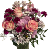 Roses and Snapdragons and Alstroemeria and Carnations go together to create a