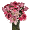 Pink Roses and other Pink Flowers grace this large flower arrangement and