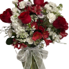 A beautiful mixture of red roses and Alstroemeria, orlaya, Queen Anne&#039;s Lace