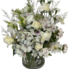 Beautiful flower Arrangement with white flowers. Roses, Alstroemeria and more.