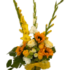 Happy, colorful, yellow and white summer time arrangement. Lovely sunflowers, yellow and