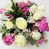 Beautiful array of roses, stock and alstromeria. Accented with seeded eucalyptus in