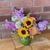 Sunflowers, garden roses, fragrant stock, orchids, veronica, scabiosa arranged with  premium
