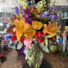 lilys,iris,snaps dragons,purple stock,yellow roses, spray hot pink roses