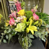 Pink Yellow, Roses, Yellow Lily, Snaps, Eucalyptus