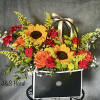 Introducing our design Surprise Me! Beautifully arranged with sunflowers, roses , delphiniums
