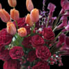 An amazing assortment of garden roses, vibrant French tulips, stunning cymbidium orchids