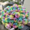 This bouquet is a true celebration of color and joy! Vibrant rainbow
