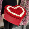 White &amp; red preserved roses in a velvet heart signature box. 
Preserved