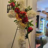 This is a bleeding Cross spray of flowers with white and red