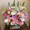 Recipe: Pink Stargazers, Roses, Lisianthus, Chrysanthemums, Spray Roses and Tulips in a