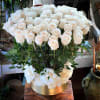 100 White Premium Ecuadorian Roses in Gold Metal Vase. 
(Available in different