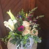 White, burgundy and pink tones Seasonal flowers with filler and assorted greenery