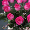 A dozen long stem pink roses ecuadorian imported roses on a bed