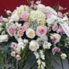 Roses, Hydrangea, Snapdragons, Lisianthus, Stock, Riceflower, Green Bell,  Queen Annes Lace