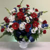 Red, white, and blue flowers to pay tribute