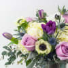 PURPLE &amp; WHITE FLOWERS WITH THISTLE AND ROSES 

Luscious, fresh, vibrant. A