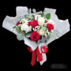 red, pink, purple, and white roses with filler and green