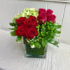 A modern arrangement showing off the French Pave design. With lovely roses