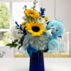 Bouquet will arrive with a 9&quot; blue plush teddy keepsake.