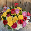2 White hydrangea, 5 yellow spray roses , 5 red tulips, 6