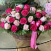 A 360 degree display of 50 roses. Please note color preference in