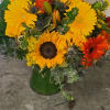 A mictures of bright flowers on  gahering  vase with a