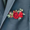 Red spray Roses to sit on top of the pocket. 