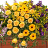 Bright, vivid yellow roses and daisies and purple stock, Lavender snapdragons flowers