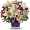 Hello, gorgeous! This lovely bouquet includes purple hydrangea, light pink spray roses