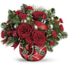 Hand-glazed with a shimmering finish and jolly holly details, this keepsake ornament