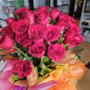 arrangement of hot pink roses
