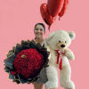 100 red rose bouquet 
Giant Bear
3 Mylar Heart ballons