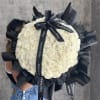 A Chic bouquet with 99 premium long stem white roses, fancy black