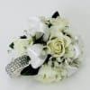 6 rose silver wrist corsage with bits and rhimestones 