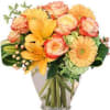 A Stunning Floral Arrangement with Peach Roses, Peach Gerberas, Orange Lilies, and