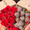 12 premiun roses,
12 chocolate strawberries,
1 heart box L
