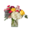 A spring bouquet of roses, hydrangea, carnations, and alstromeria! Vase Style may
