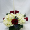 Hydrangeas, 6 Red Roses, Coffee Bean or Hypericum in a elegant glass