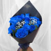 12 Blue rose handheld bouquet with filler and wax wrap.