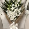 10 white orchid  and green palm with greenery . Available in