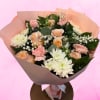 Handheld wax wrap bouquet, Peach white and light pink mix.