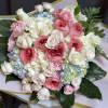 European style grand bouquet of exquisite pink garden roses, delicate ivory and