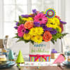 Bright ⁴birthday flowers  In a colorful unique  Festive container
Say &quot;happy